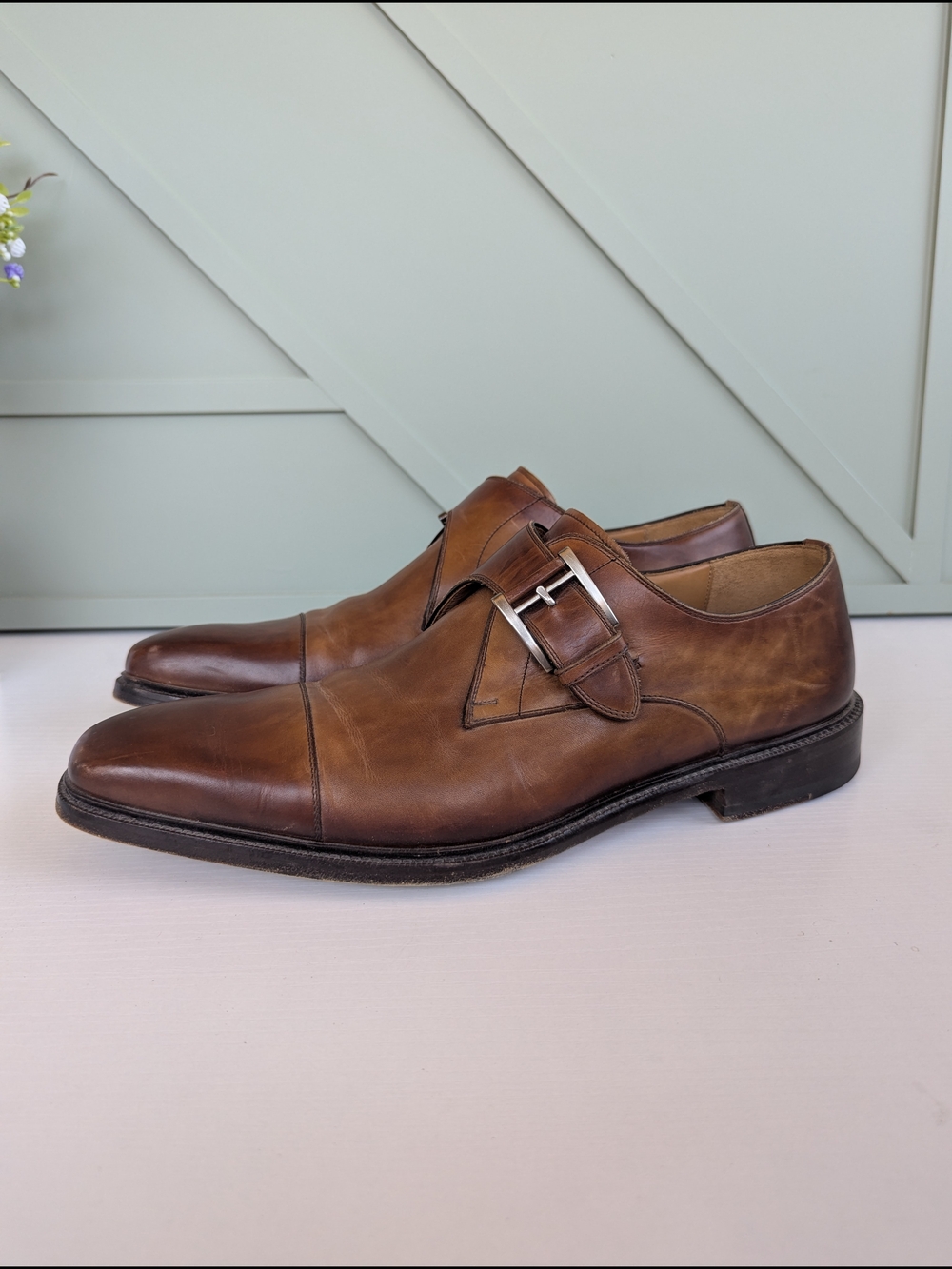 Magnanni Brown Leather Single Monk Strap Oxfords - Picture 6 of 12